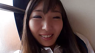 Superb plus down beside the mouth Japanese schoolgirl beside POV creampie shafting